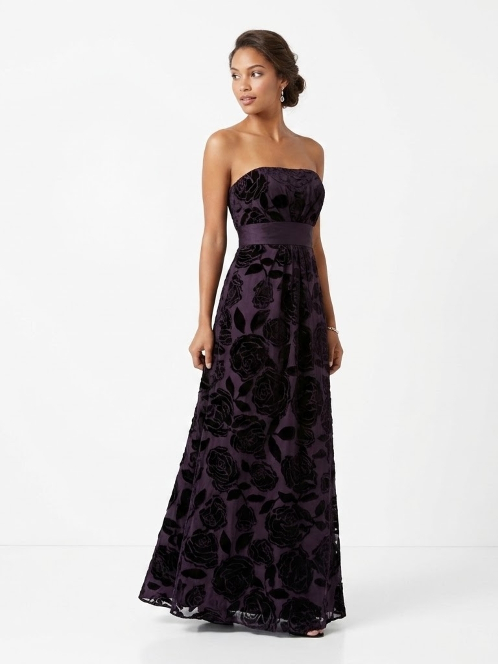 Betu Strapless Velvet Floral Silk Blend Gown US Small Purple NWT Gothic Romantic